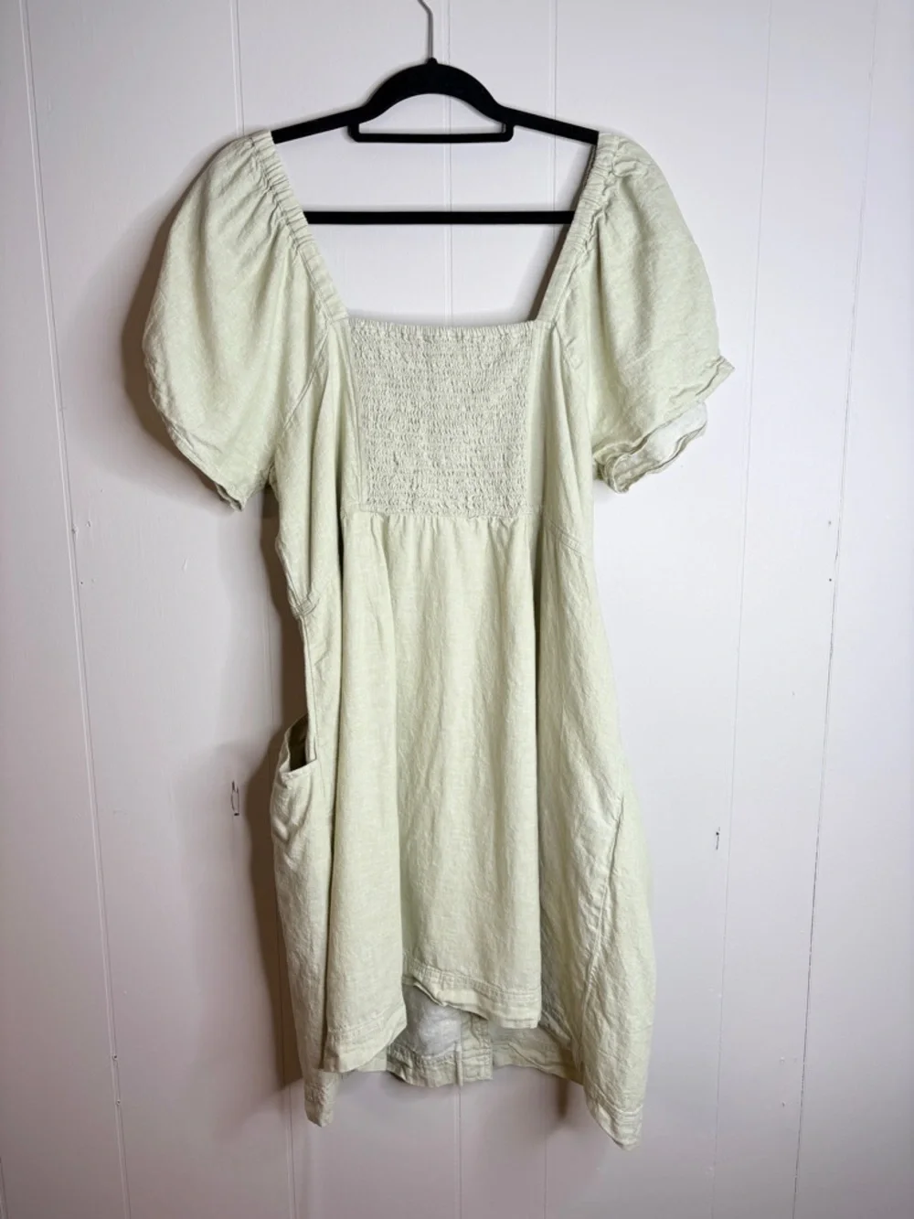 Madewell Plus Linen-Cotton Puff-Sleeve Dress size 16W mini button down ruched